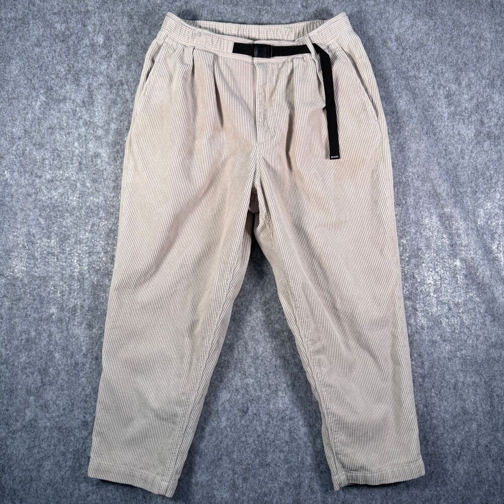 Beams Pants Mens Medium 31X26 Beige Belted Baggy Tapered Corduroy Japan